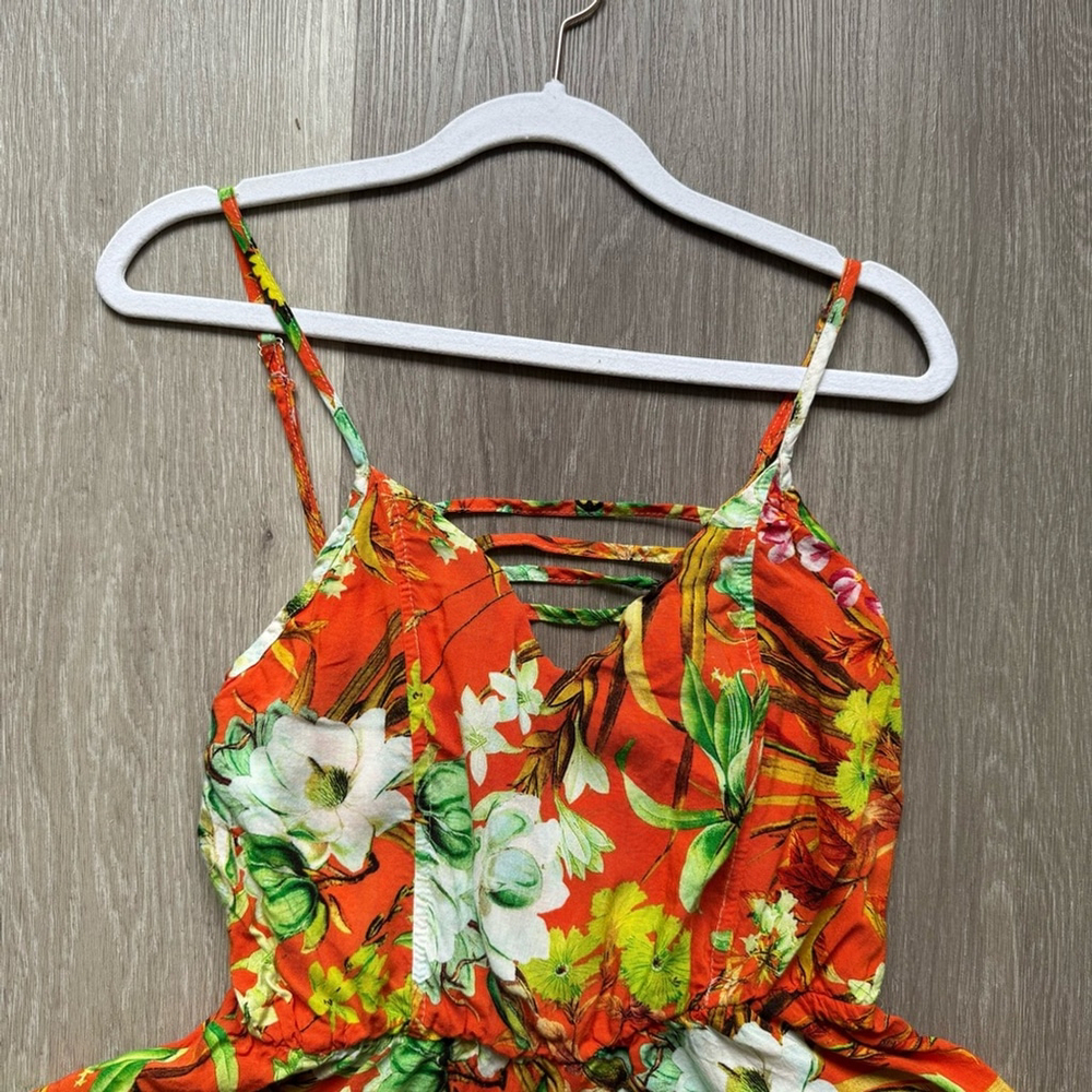 Yurari Tropical Floral Orange Women's Romper Size L Beach Resortwear Summer - Picture 8 of 11
